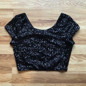 Express Black Sequin Crop Top